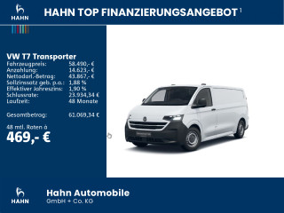 Fahrzeugbild eines Volkswagen T7 Transporter in weiß.