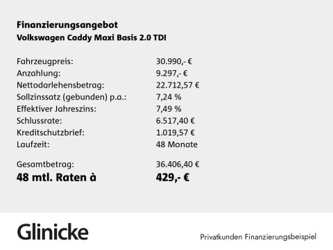 Volkswagen Caddy Maxi - Caddy Maxi Cargo 2.0 TDI Klima Boden SHZ H.flügelt.