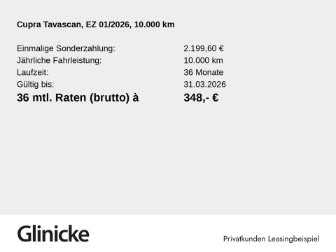 Cupra Tavascan - Tavascan Endurance 210 kW 77 kWh Below Zero Heat Pump Navi Kam ACC