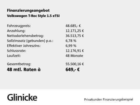 Volkswagen T-Roc - T-Roc Style 1.5 l eTSI OPF 110 kW (150 PS) 7-Gang-Doppelkupplungsgetriebe DSG