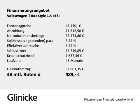 Volkswagen T-Roc - T-Roc Style 1.5 l eTSI OPF 85 kW (116 PS) 7-Gang-Doppelkupplungsgetriebe DSG