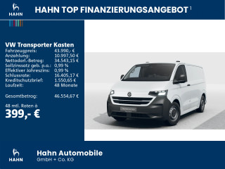 Fahrzeugbild eines Volkswagen Transporter Kasten in weiß.