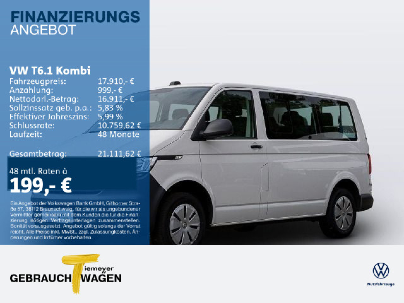 Volkswagen T6.1 Kombi FL&Uuml;GELT&Uuml;REN