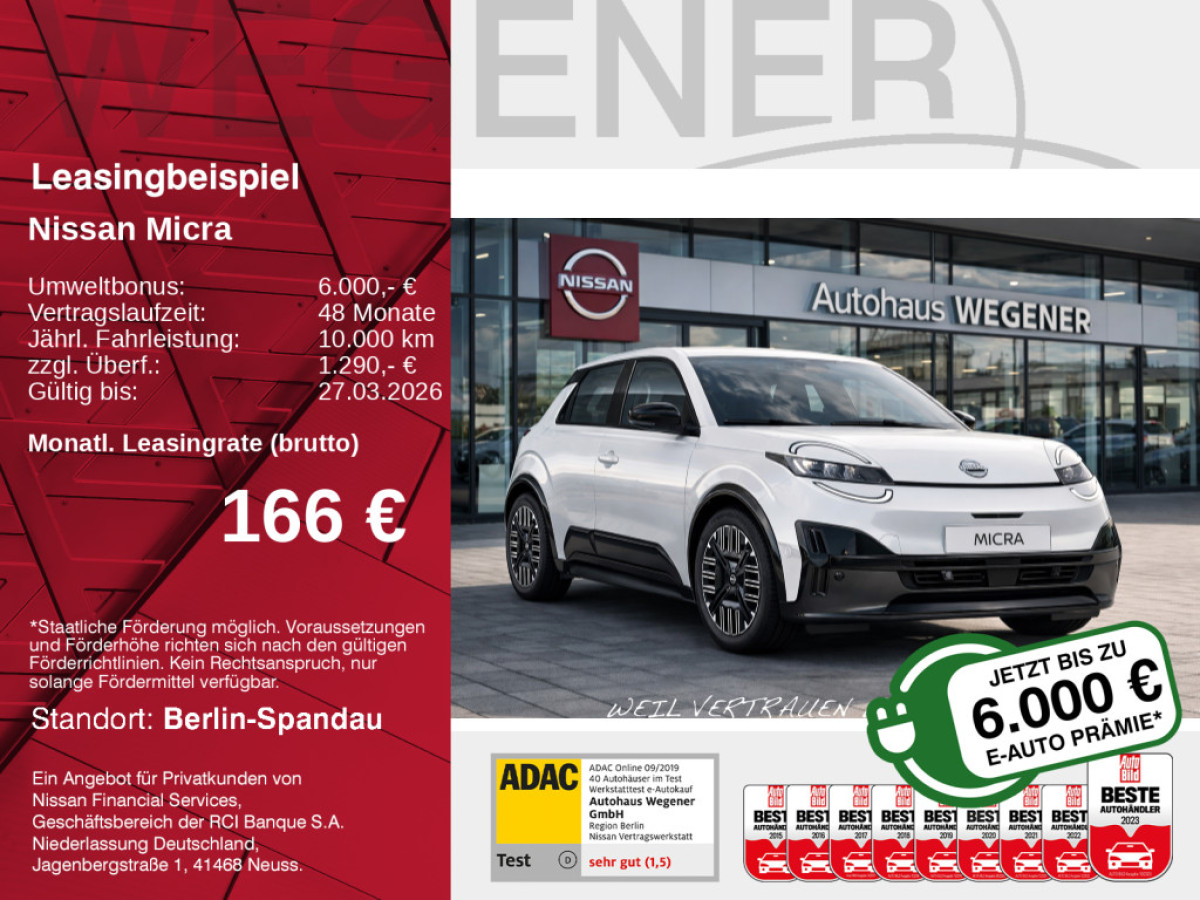 Ansicht 1 - Neuwagen Fahrzeug, Modell Micra der Marke Nissan von Verkäufer Autohaus Wegener Berlin GmbH - Filiale Spandau